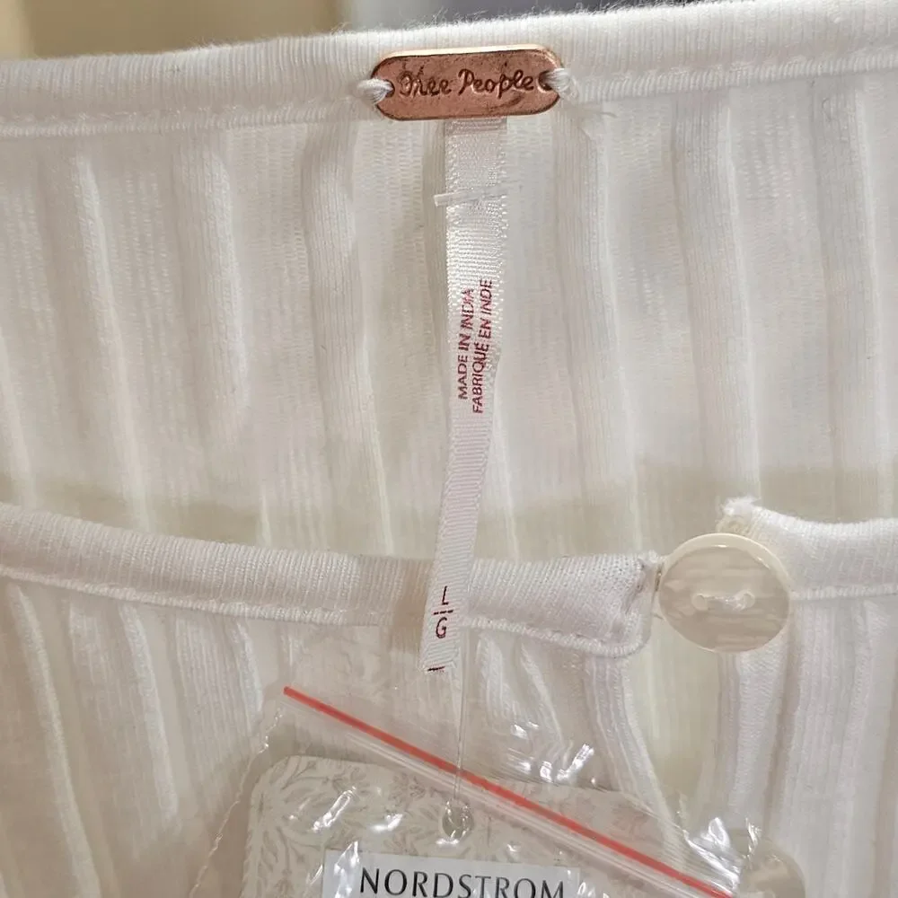 Free People Ribbed Cardigan Cream Button Front Stretch Size L - Picture 4 of 7